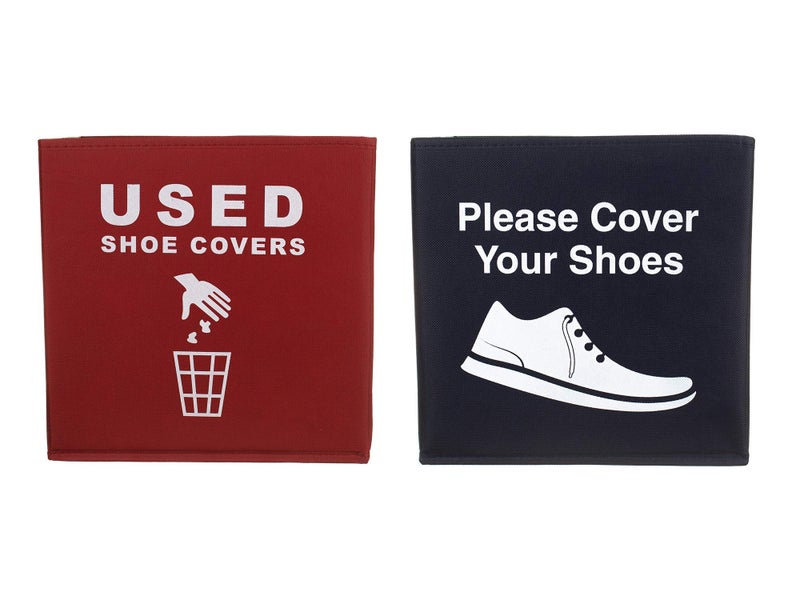 Yolju 2 Pack Shoe Cover Boxes for Realtor, Home, Office. Blue and Red Foldable Boxes Come as a Set with Please Cover Your Shoes and Used Shoe Covers Sign for Disposable Booties - Image 5